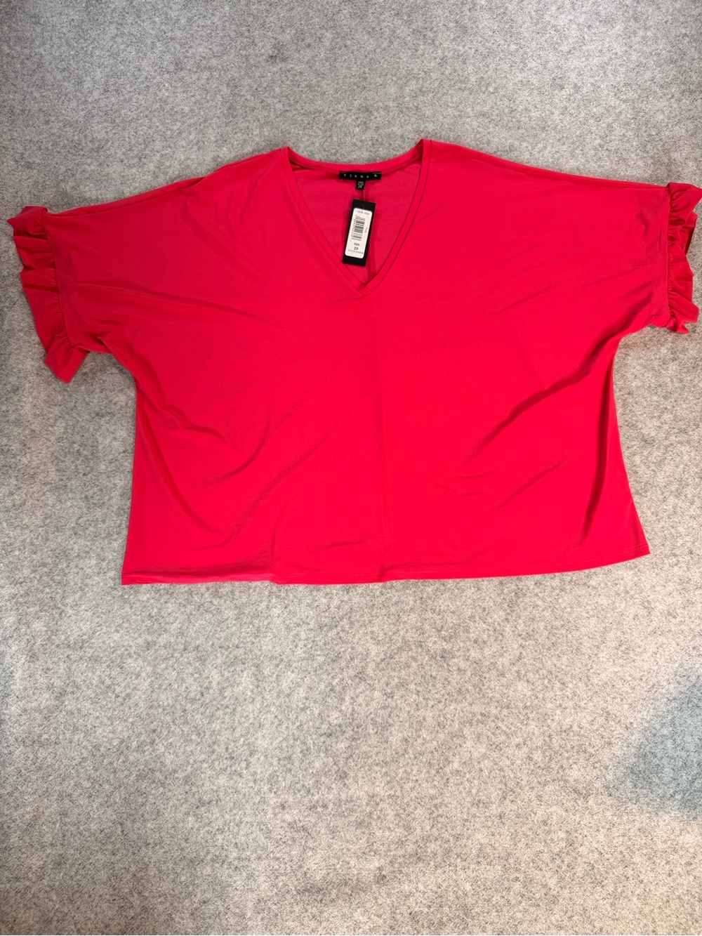 NWT Tiana B Plus Size 2X Fuchsia Ruffle Sleeve V-Neck Blouse Made in USA